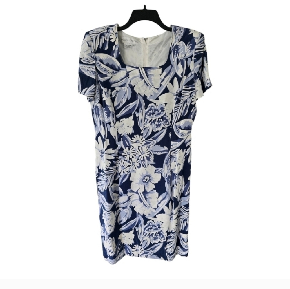 Maggy London Dress Womens Sz 14 Floral Mixed Print 100% Silk Modest Artsy